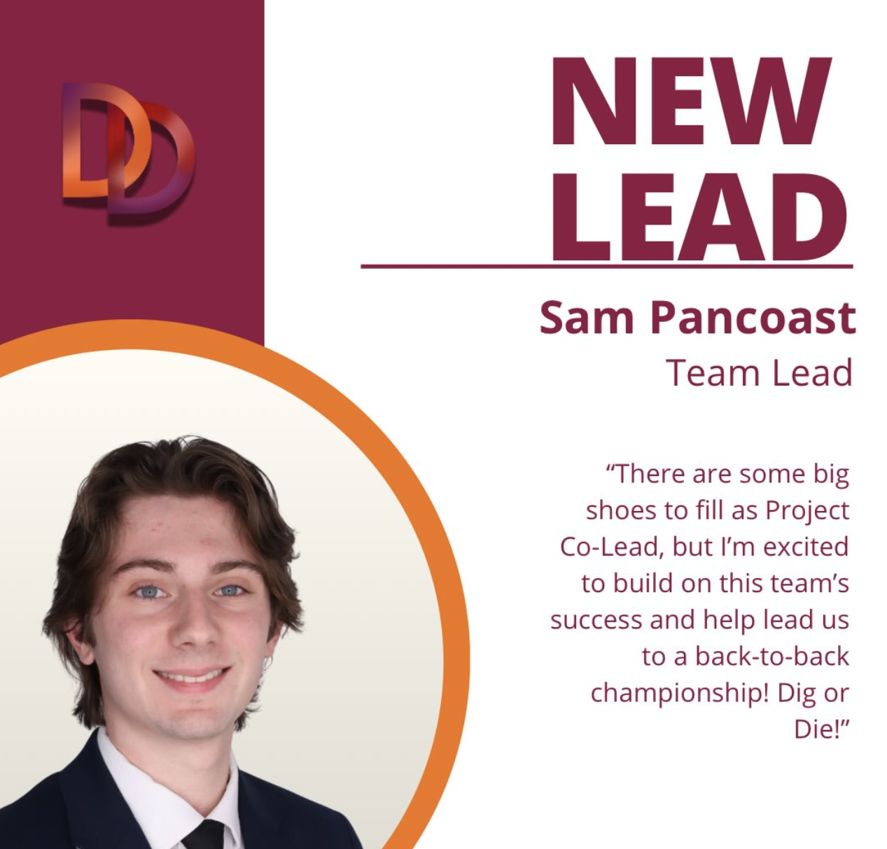 🚨 New Lead Alert! 🏆👑 Meet Sam Pancoast, stepping into the role of Project Co-Lead! Sam is ready to fill some big shoes, build on our momentum, and guide the Diggeridoos toward a back-to-back championship! Dig or Die! ⛏️🔥